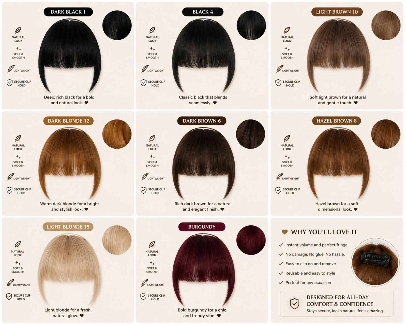 Natural Clip-In Hair Bangs – Instant Fringe Hair Extension