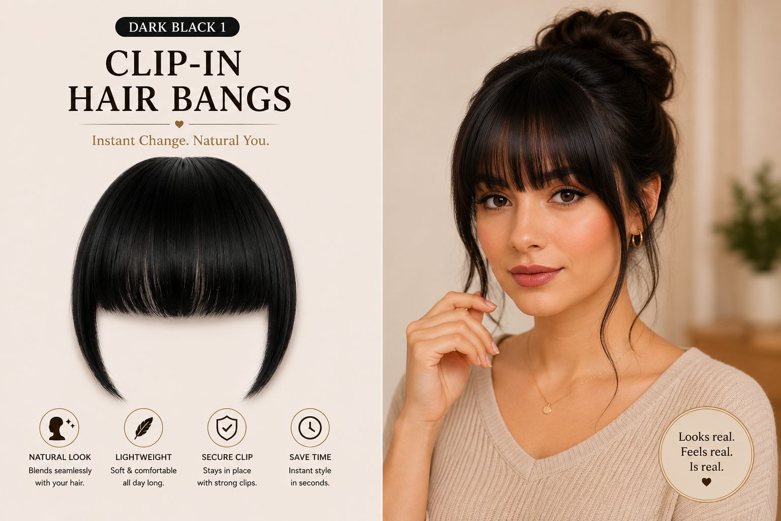 Natural Clip-In Hair Bangs – Instant Fringe Hair Extension