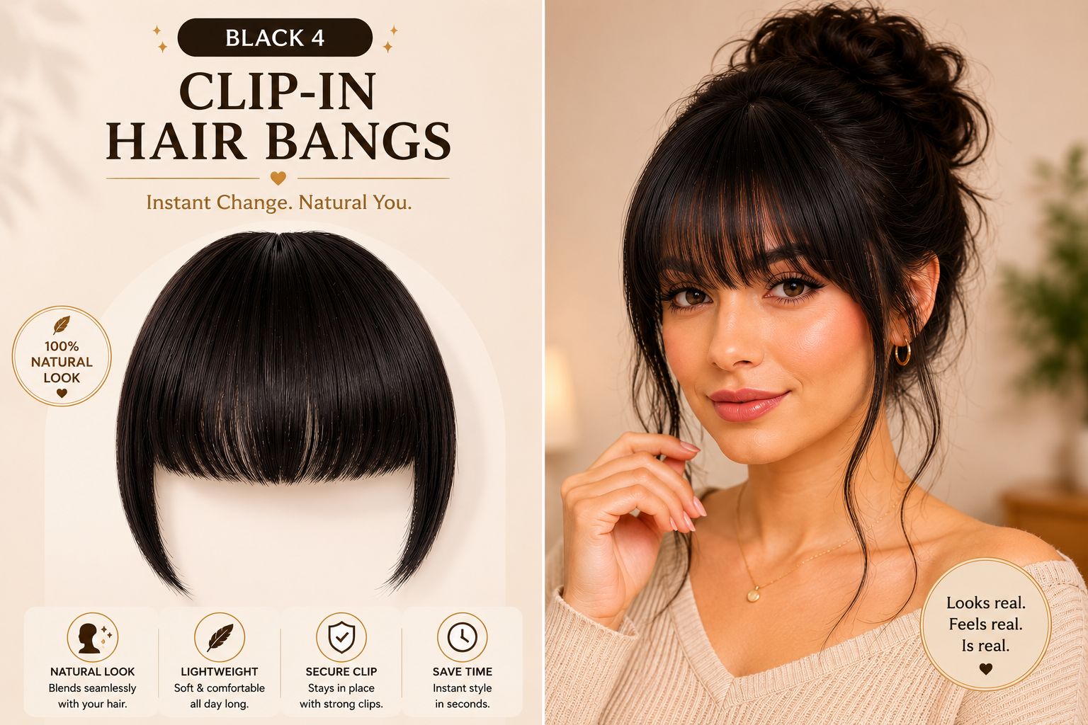 Natural Clip-In Hair Bangs – Instant Fringe Hair Extension