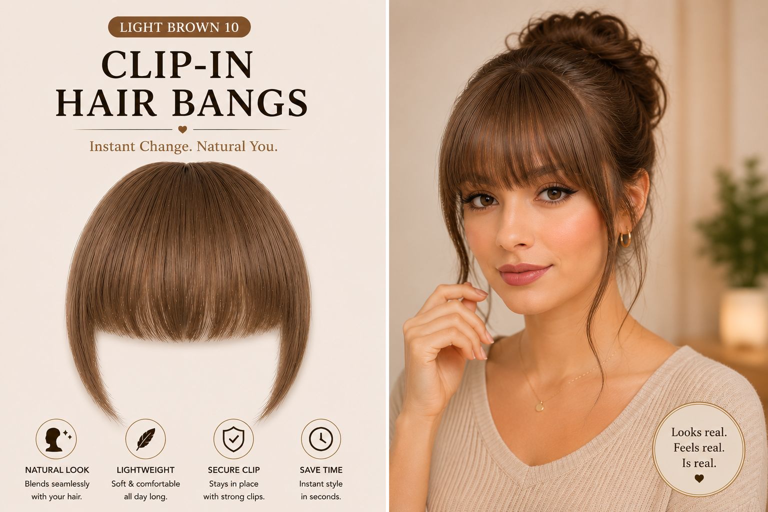 Natural Clip-In Hair Bangs – Instant Fringe Hair Extension