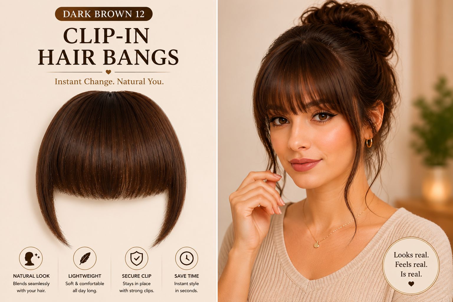 Natural Clip-In Hair Bangs – Instant Fringe Hair Extension