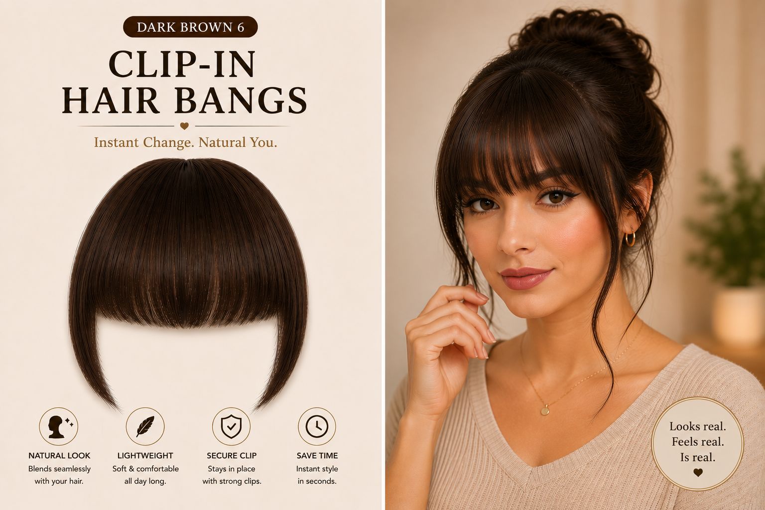 Natural Clip-In Hair Bangs – Instant Fringe Hair Extension