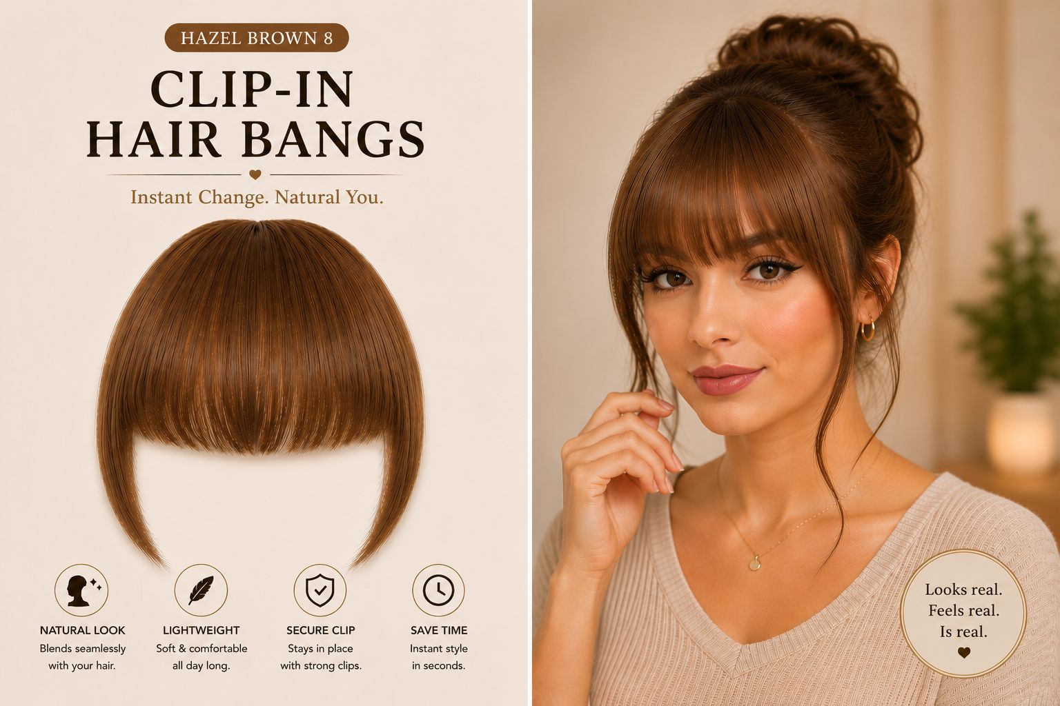 Natural Clip-In Hair Bangs – Instant Fringe Hair Extension