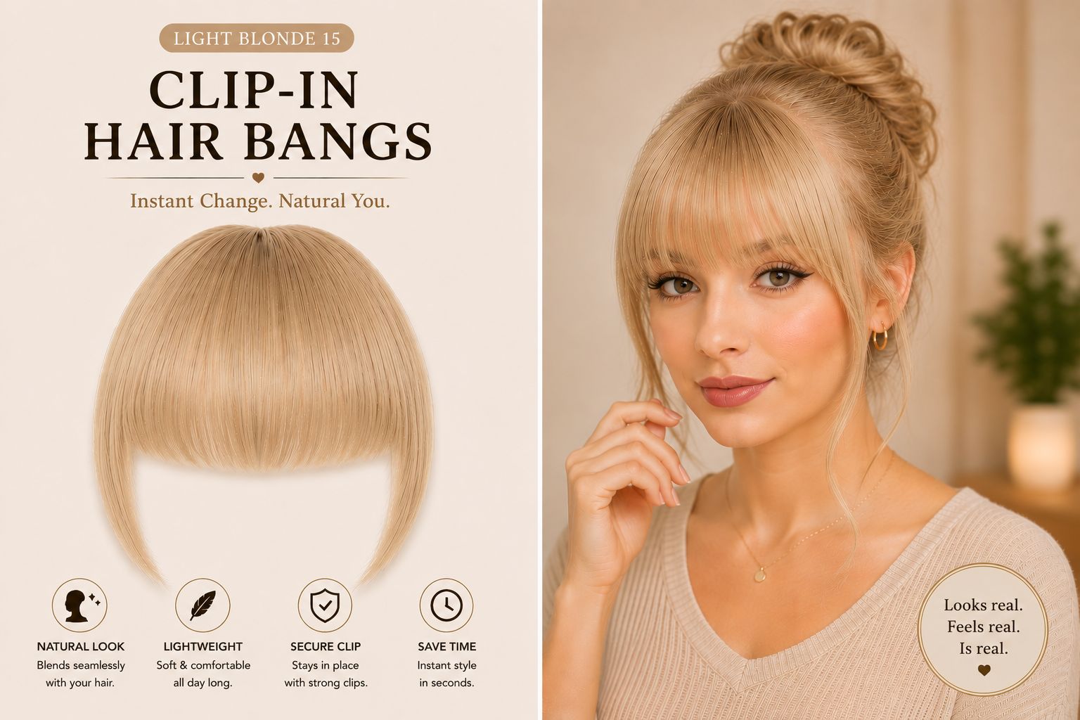 Natural Clip-In Hair Bangs – Instant Fringe Hair Extension