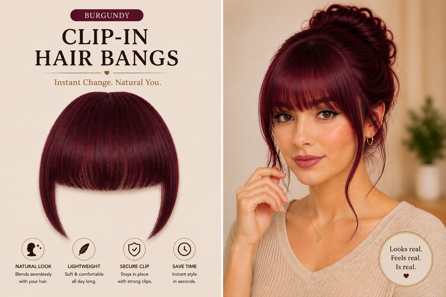 Natural Clip-In Hair Bangs – Instant Fringe Hair Extension